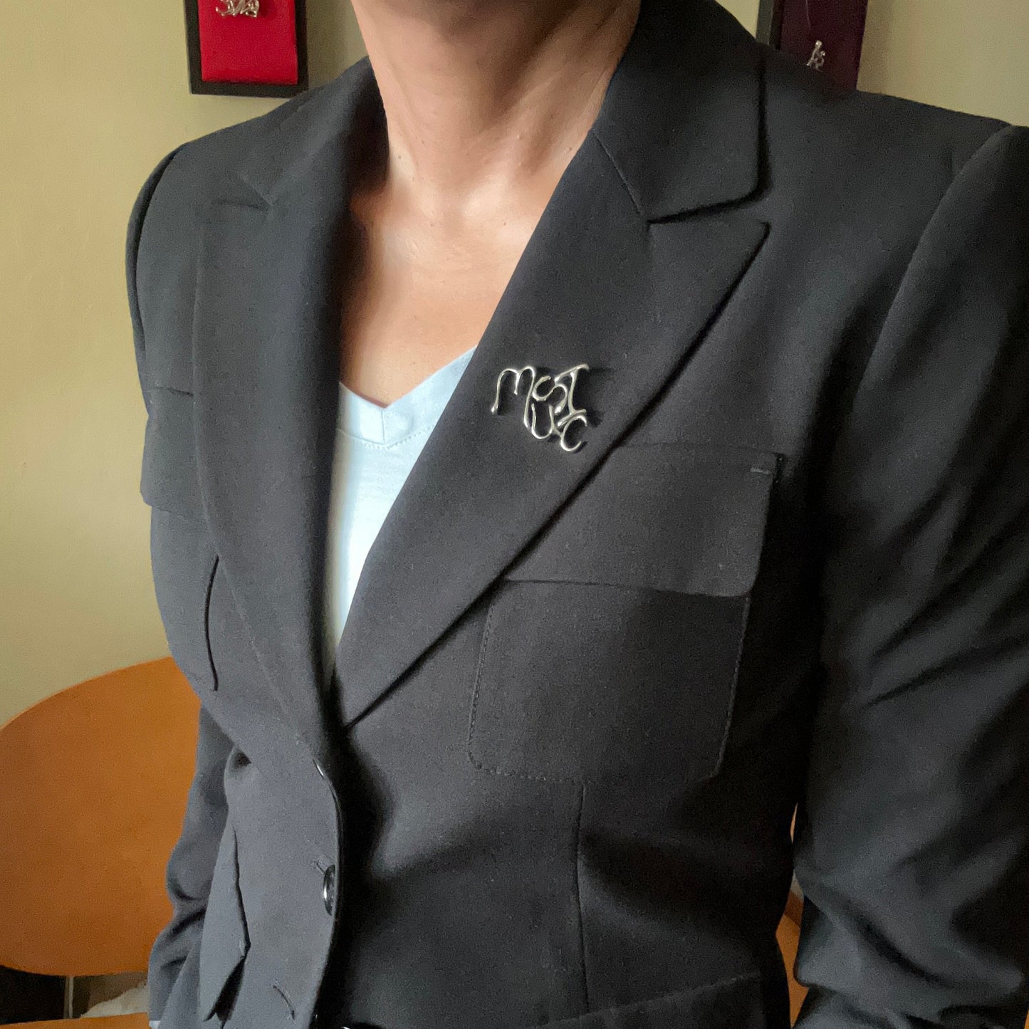 Music Pin - Sterling Silver, Word Art Jewelry, Stylized Heritage