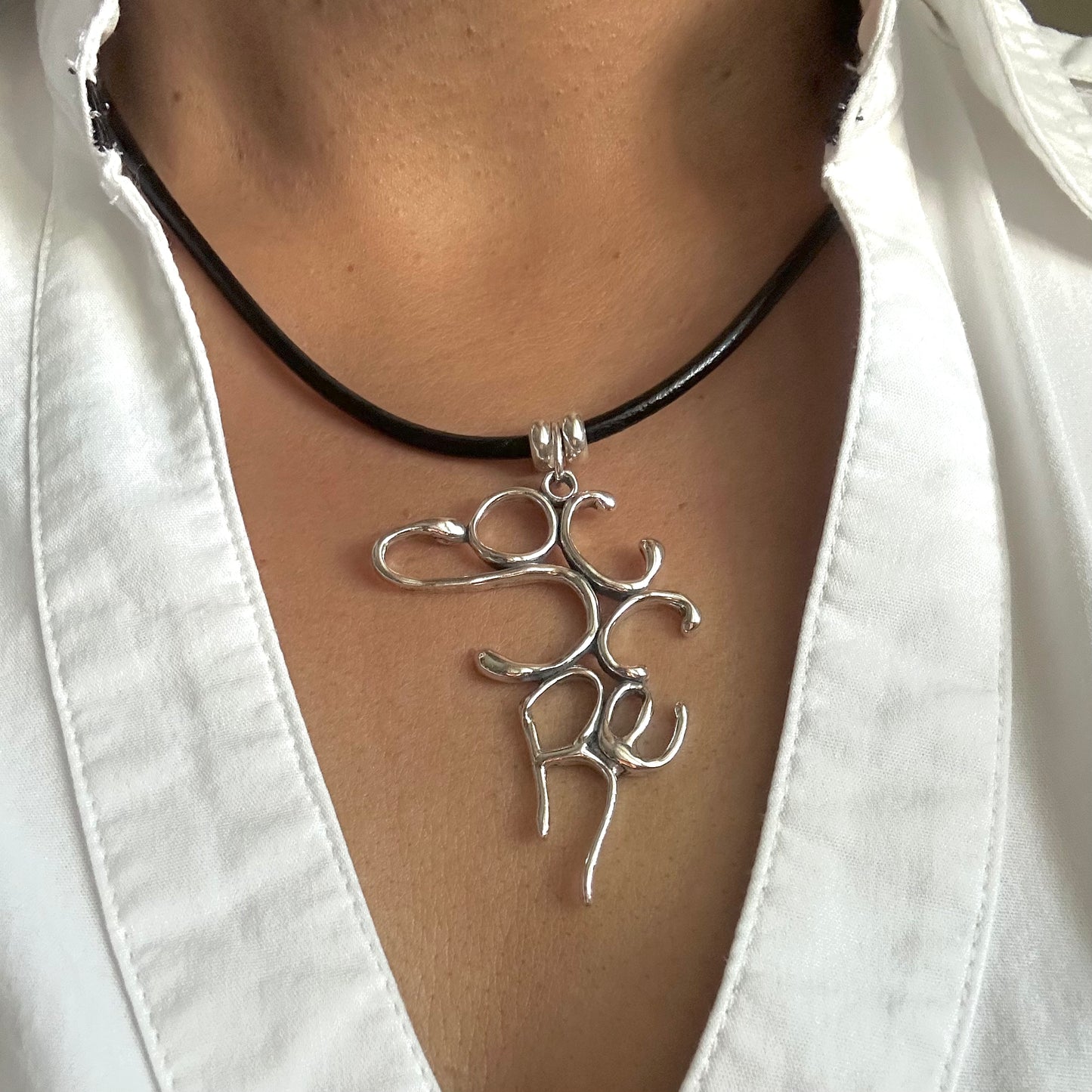 Soccer - Sterling Silver with Leather Necklace