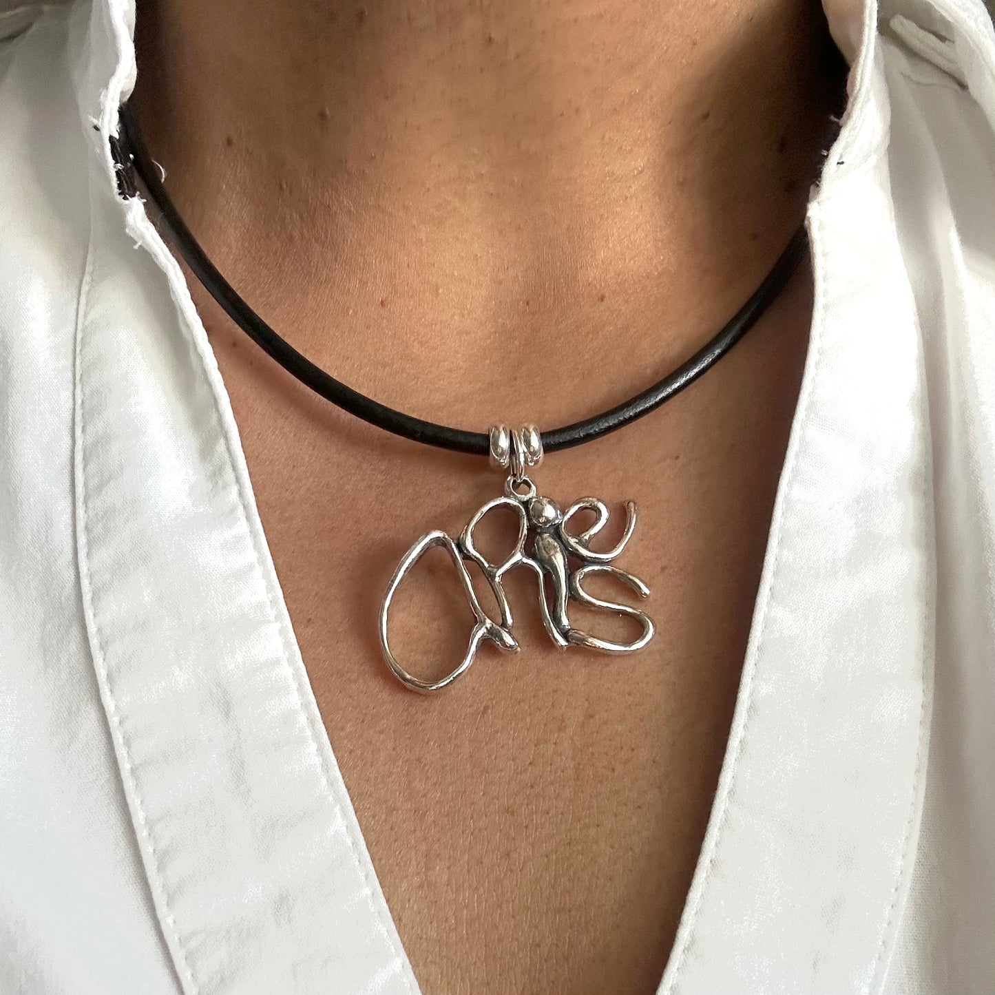 Aries - Sterling Silver with Leather Necklace