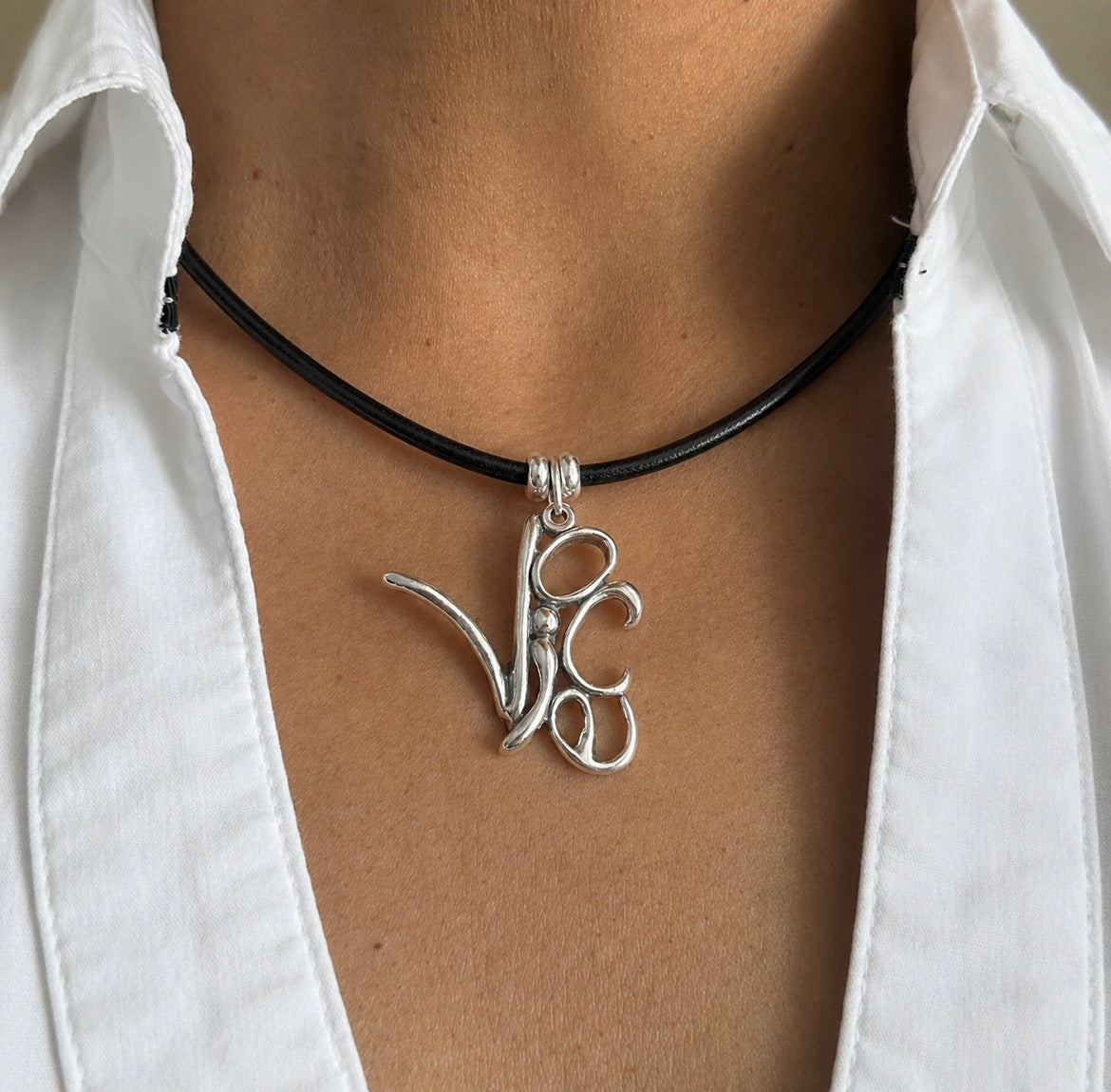 Voice - Sterling Silver with Leather Necklace