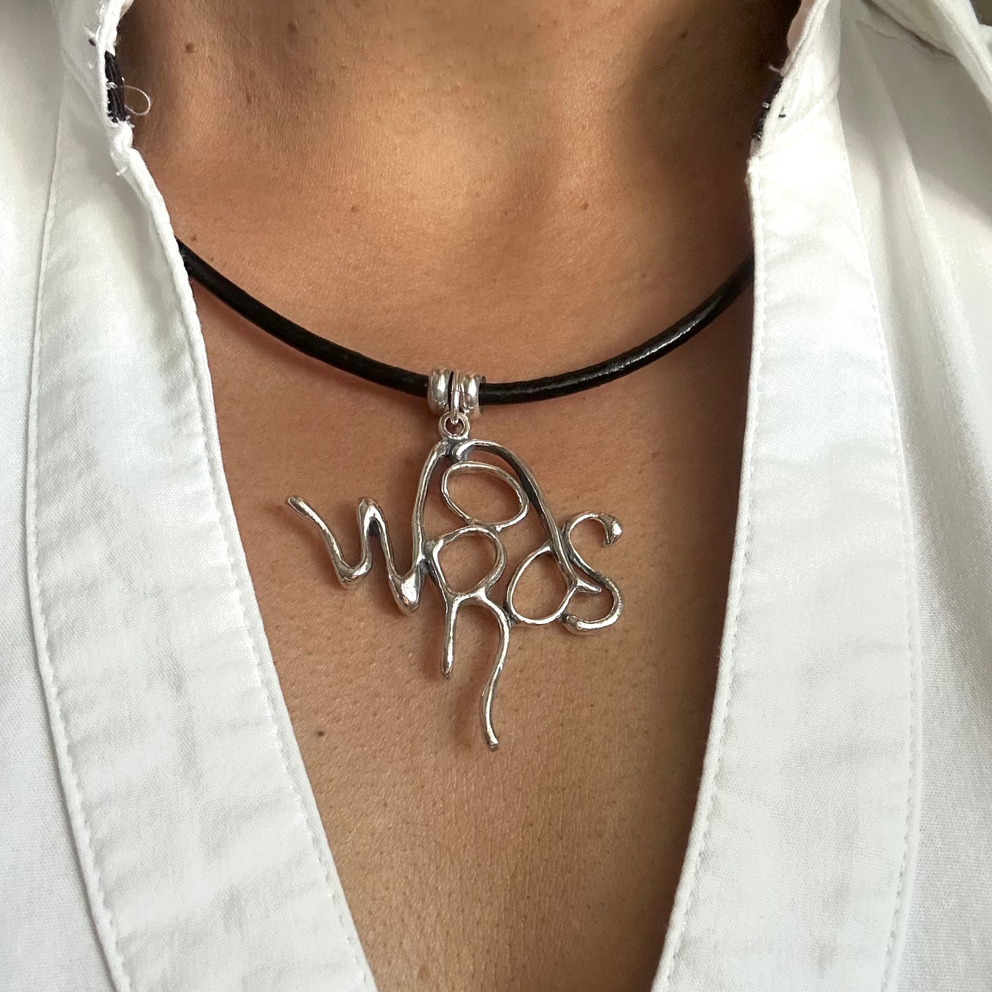 Words - Sterling Silver with Leather Necklace