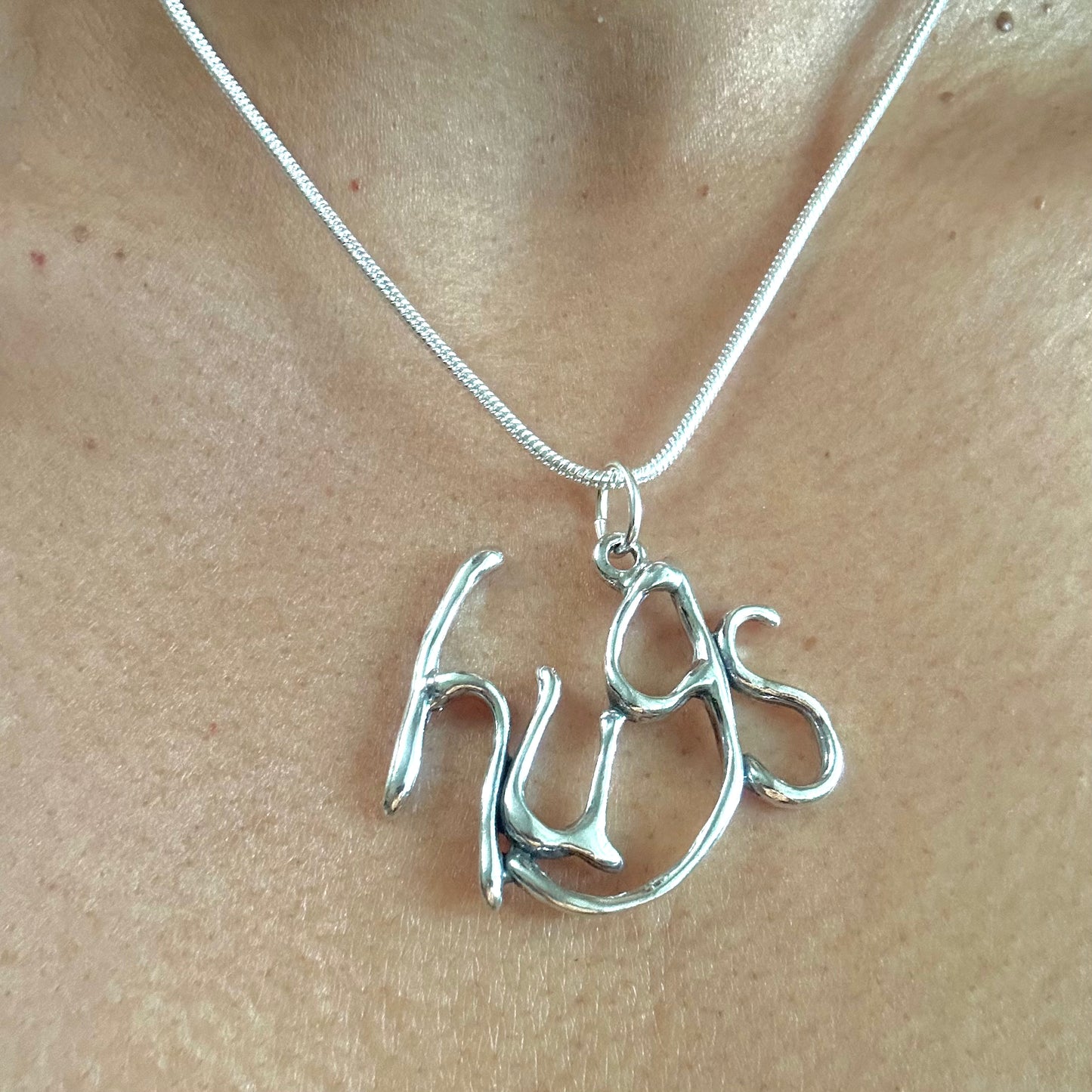 hugs- Sterling Silver with Leather Necklace