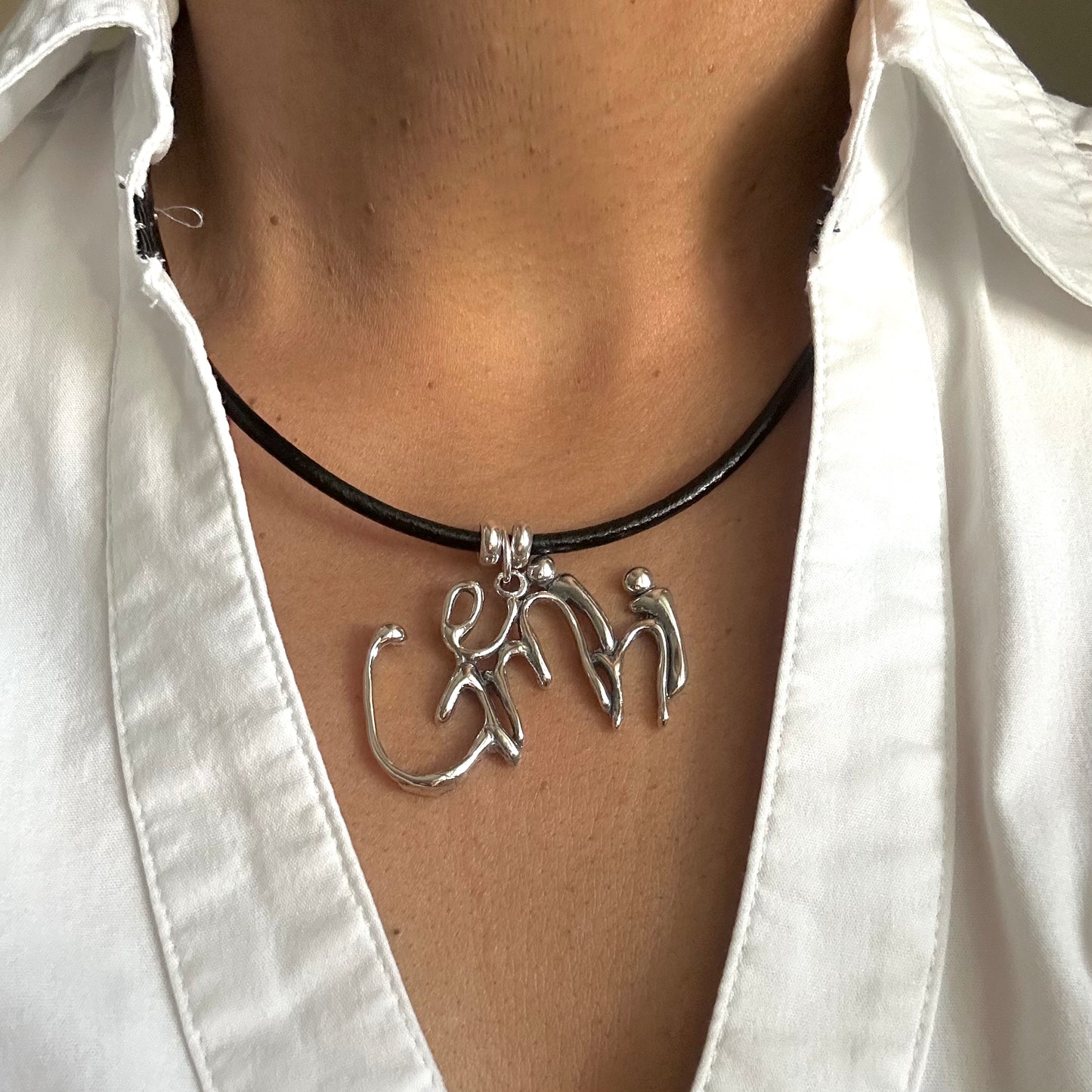 Gemini - Sterling Silver with Leather Necklace
