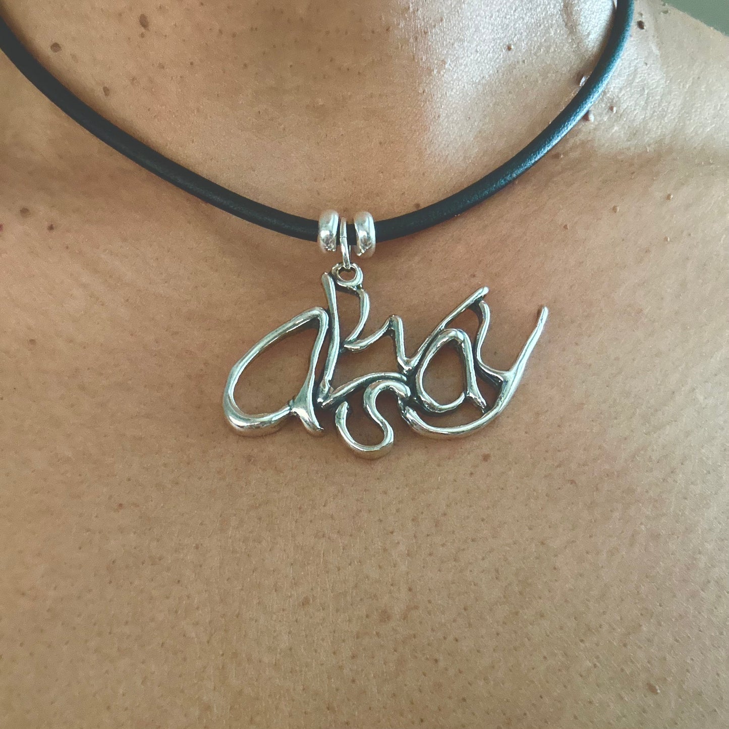 Word Art Jewelry - Always, Sterling Silver and leather necklace, Stylized Heritage