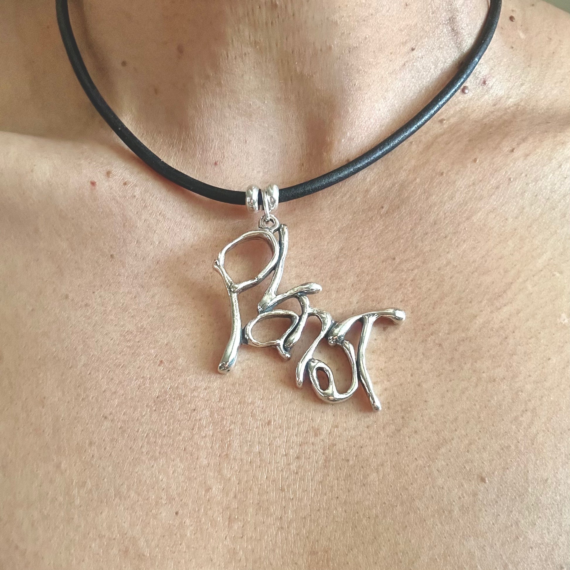 Word Art Jewelry - Planet, Sterling Silver with leather necklace, Stylized Heritage