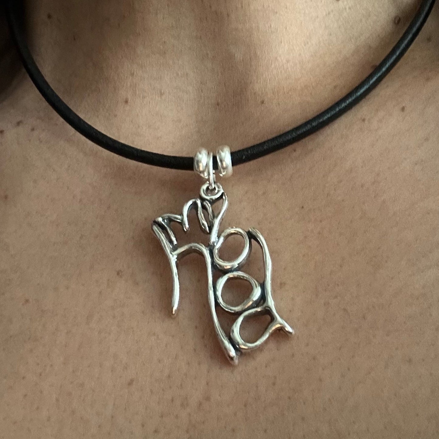 Word Art Jewelry - My hood, Sterling Silver and leather necklace, Stylized Heritage