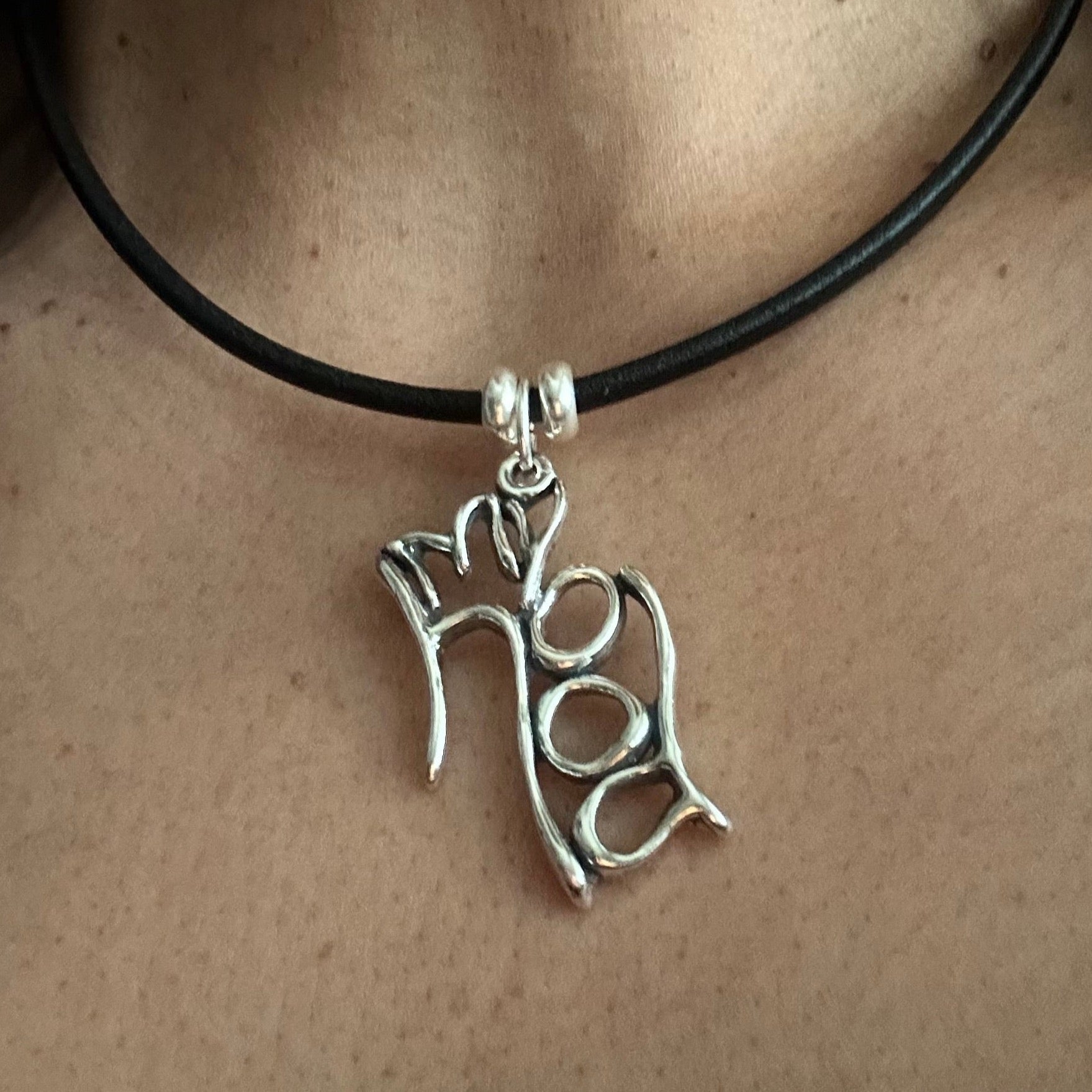 Word Art Jewelry - My hood, Sterling Silver and leather necklace, Stylized Heritage