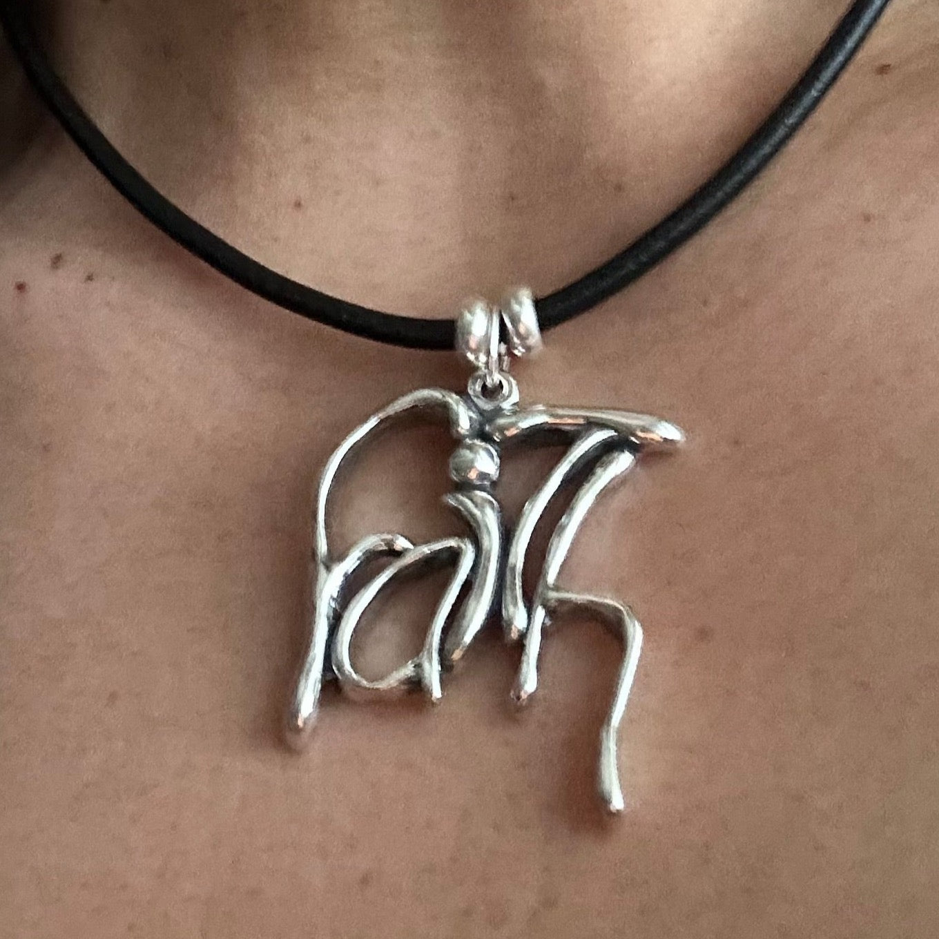Word Art Jewelry - Faith, Sterling Silver with Leather Necklace, Stylized Heritage