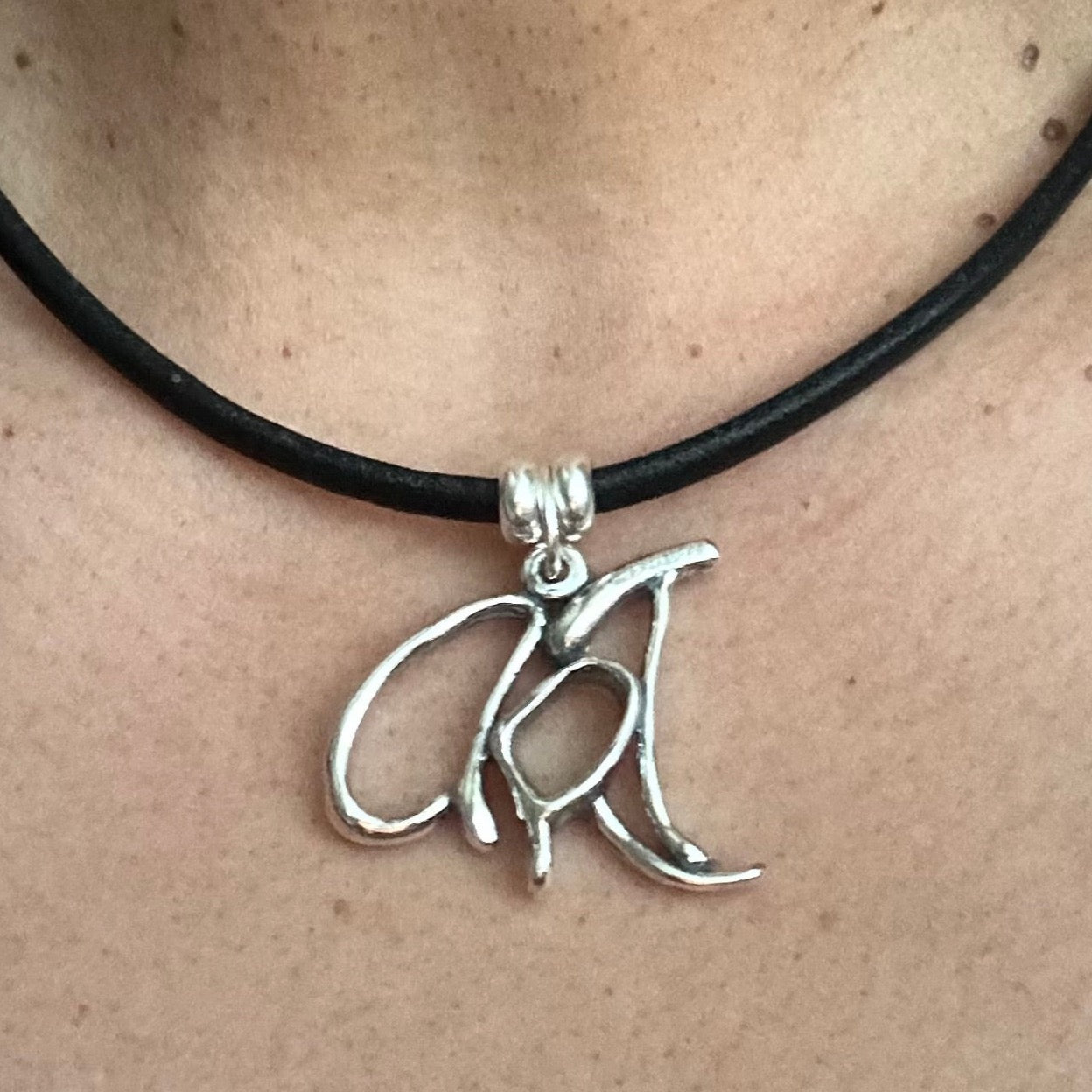 Word Art Jewelry - Art, Sterling Silver with leather necklace, Stylized Heritage