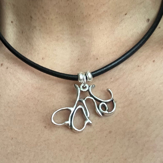 Word Art Jewelry - dance, Stylized Heritage, Sterling Silver with Leather necklace