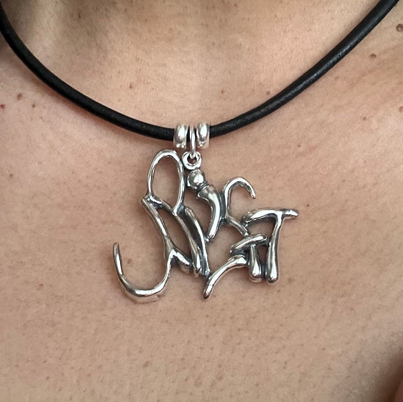 Word Art Jewelry - Uplift, Sterling Silver with leather necklace, Stylized Heritage