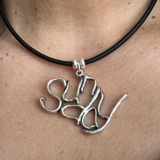 Word Art Jewelry - Sunday, Sterling Silver with leather necklace, Stylized Heritage