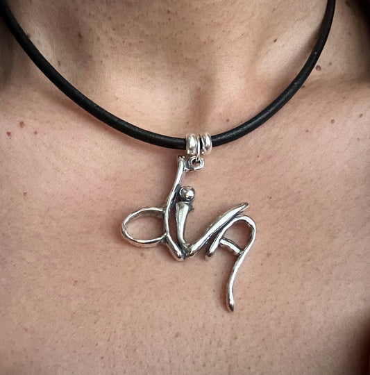 Word Art Jewelry - diva, Stylized Heritage, Sterling Silver with Leather necklace