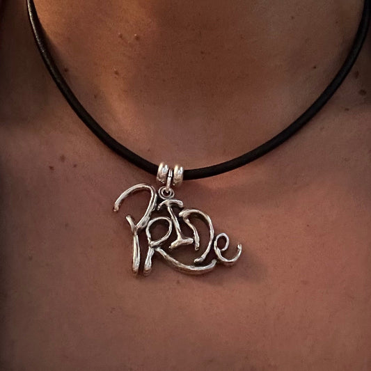 Word Art Jewelry - Pride, Sterling Silver with leather necklace, Stylized Heritage