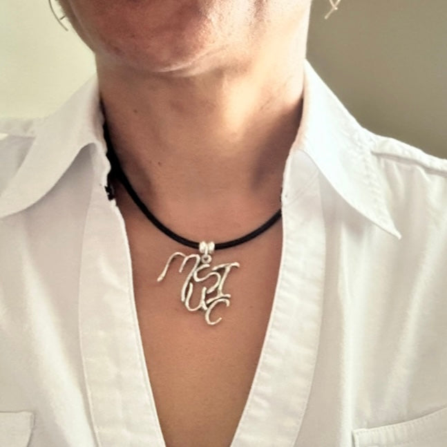 Music- Sterling Silver with Leather Necklace