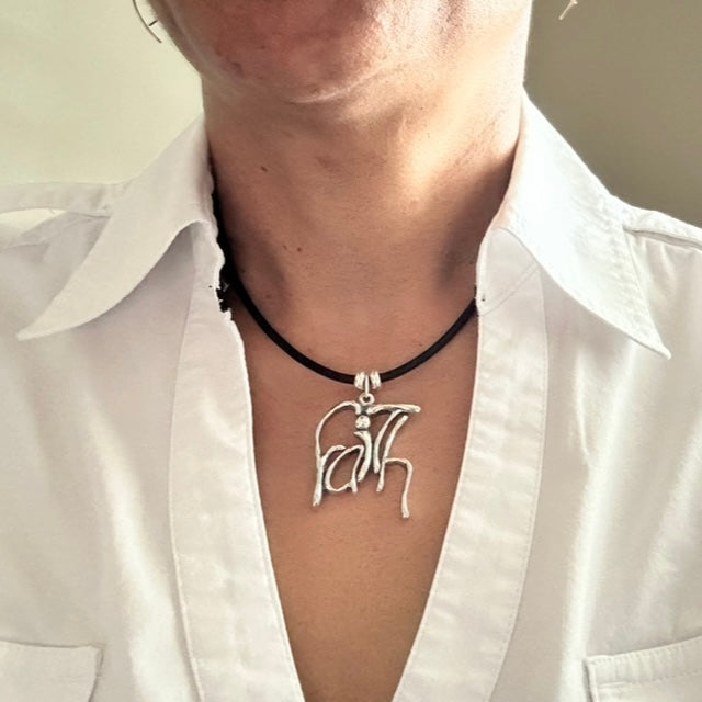Word Art Jewelry - Faith, Sterling Silver with leather necklace, Stylized Heritage