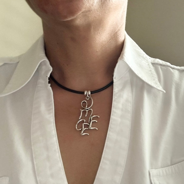 emcee - Sterling Silver with Leather Necklace