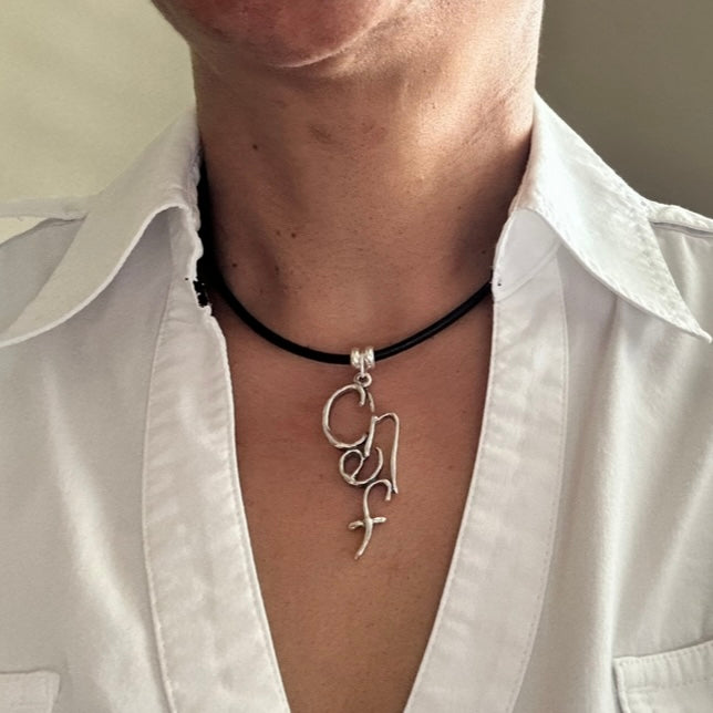 Word Art Jewelry - Chef, Sterling Silver with leather necklace, Stylized Heritage