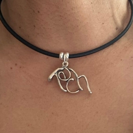 Word Art Jewelry - Tech, Sterling Silver with leather necklace, Stylized Heritage