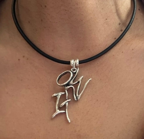 Word Art Jewelry - Own It, Sterling Silver and leather necklace, Stylized Heritage