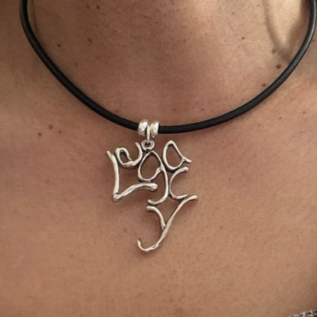 Word Art Jewelry - Legacy, Sterling Silver and leather necklace, Stylized Heritage