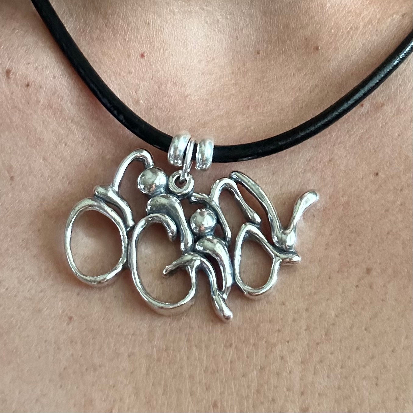 Word Art Jewelry - Original, Sterling Silver with leather necklace, Stylized Heritage