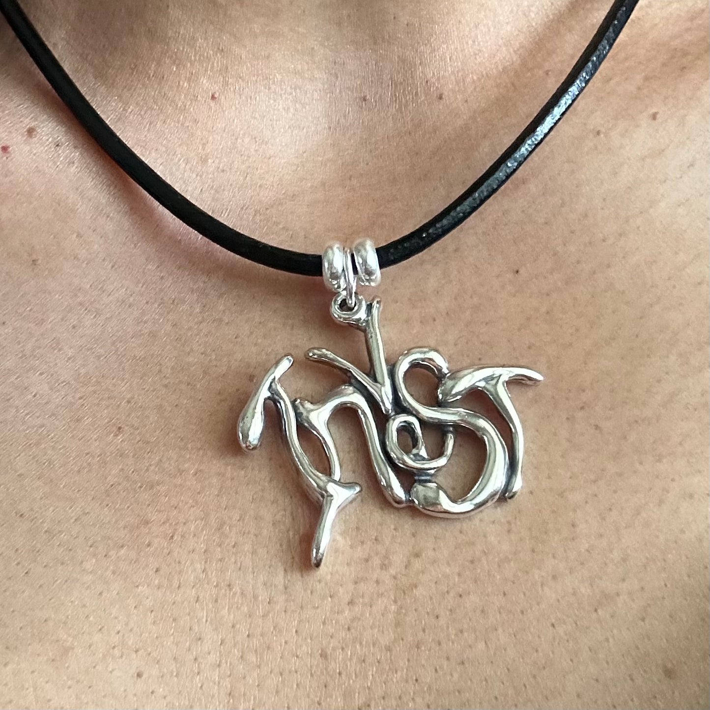 Word Art Jewelry- Invest, Sterling Silver Leather Necklace, Stylized Heritage