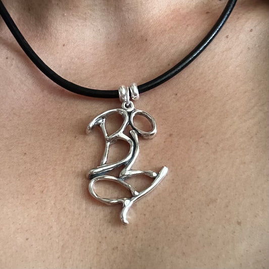 Word Art Jewelry - Bold, Sterling Silver with leather necklace, Stylized Heritage,