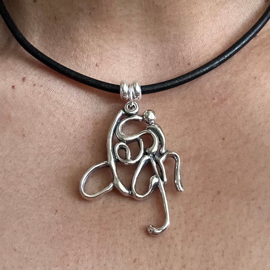 Word Art Jewelry - design, Stylized Heritage, Sterling Silver with Leather necklace