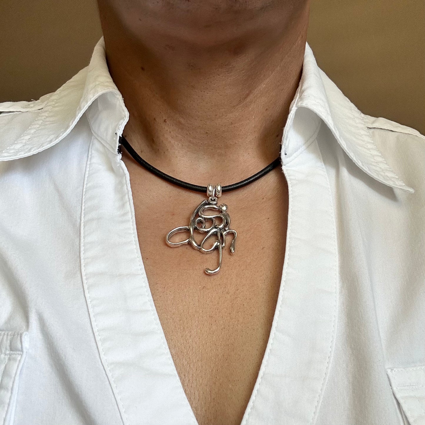 Word Art Jewelry - design, Sterling Silver with leather necklace, Stylized Heritage