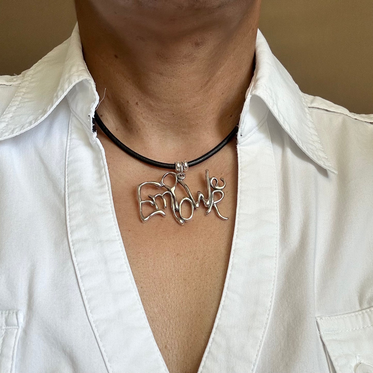Word Art Jewelry - Empower, Sterling Silver with leather necklace, Stylized Heritage