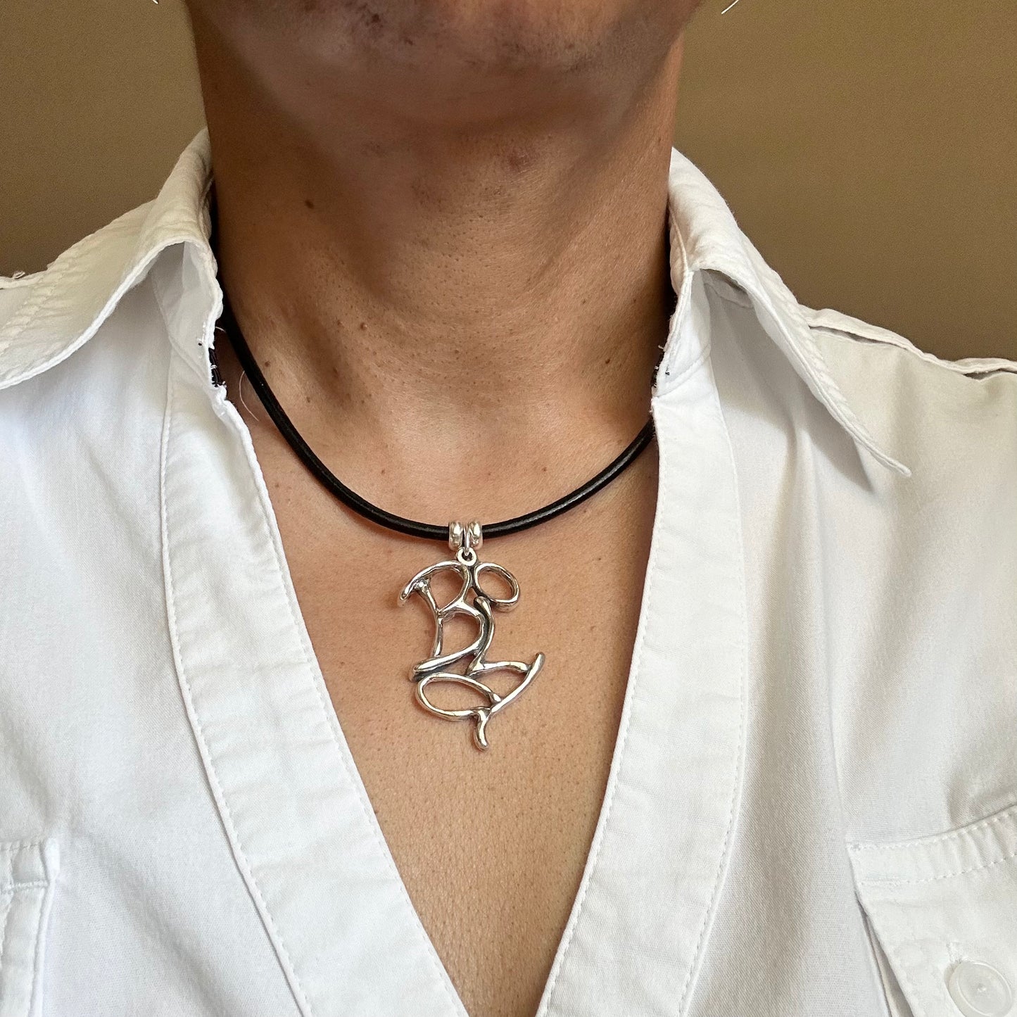 Word Art Jewelry - Bold, Sterling Silver and leather necklace, Stylized Heritage