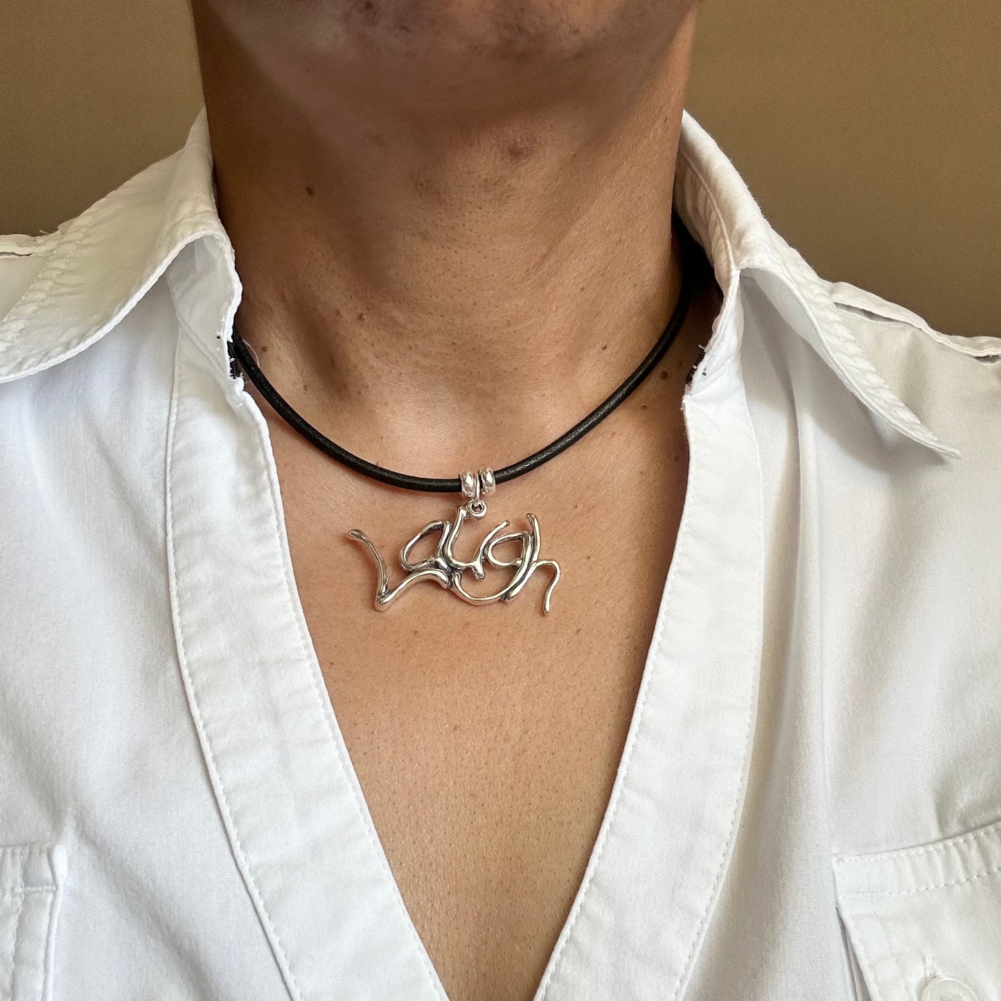 Laugh - Sterling Silver with Leather Necklace