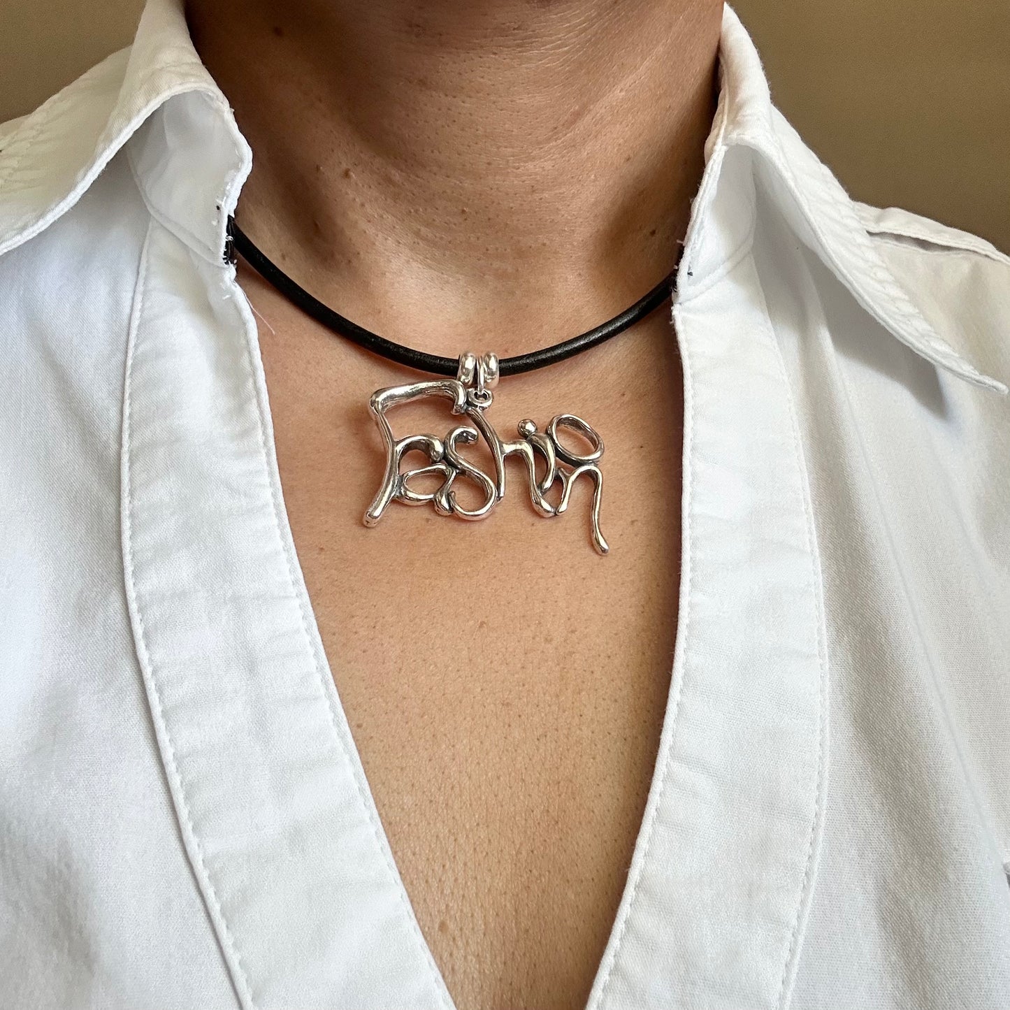 Fashion - Sterling Silver with Leather Necklace