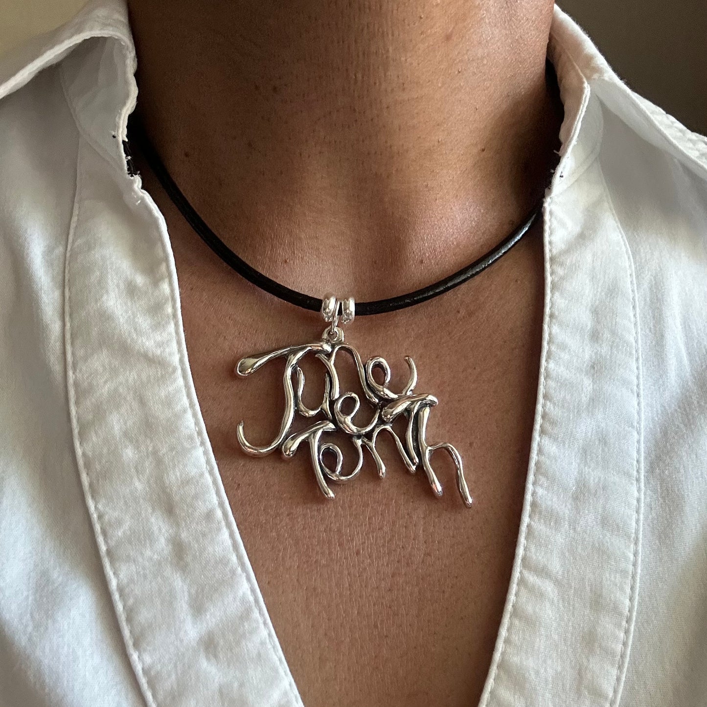 Word Art Jewelry - Juneteenth, Sterling Silver with leather necklace, Stylized Heritage