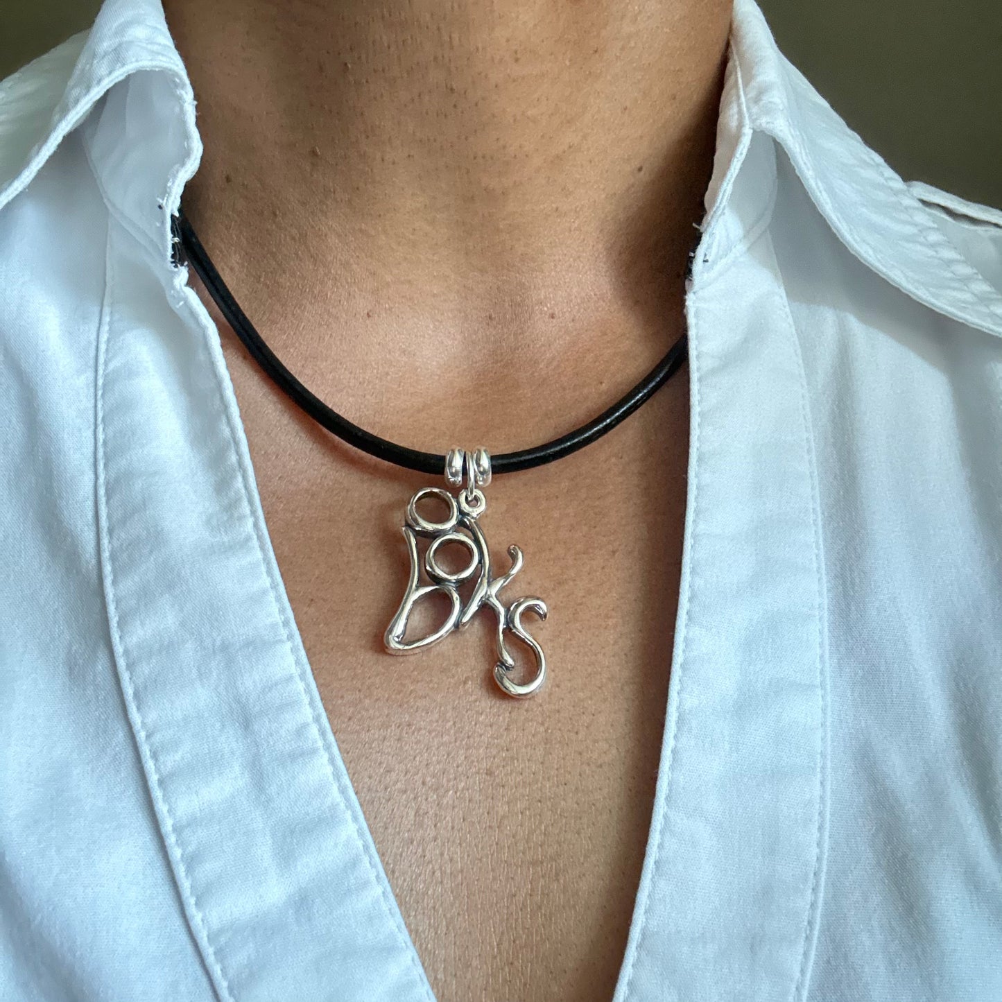 Word Art Jewelry - books, Sterling Silver with leather necklace, Stylized Heritage