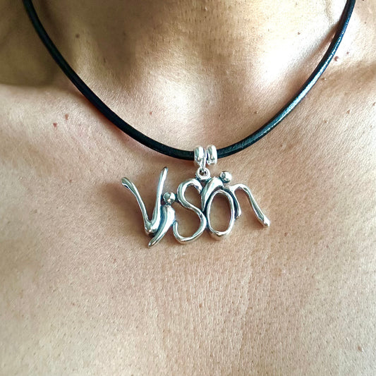 Word Art Jewelry - Vision, Sterling Silver with leather necklace, Stylized Heritage