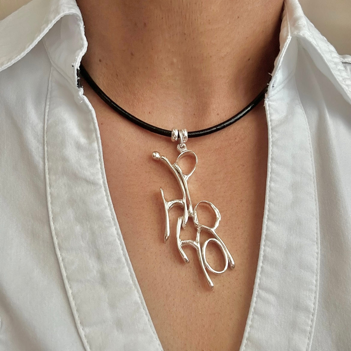 Word Art Jewelry - Hiphop, Sterling Silver and leather necklace, Stylized Heritage