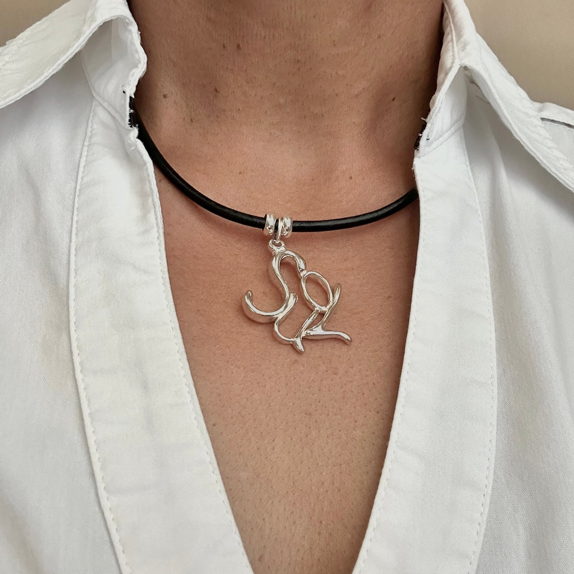 Soul- Sterling Silver with Leather Necklace