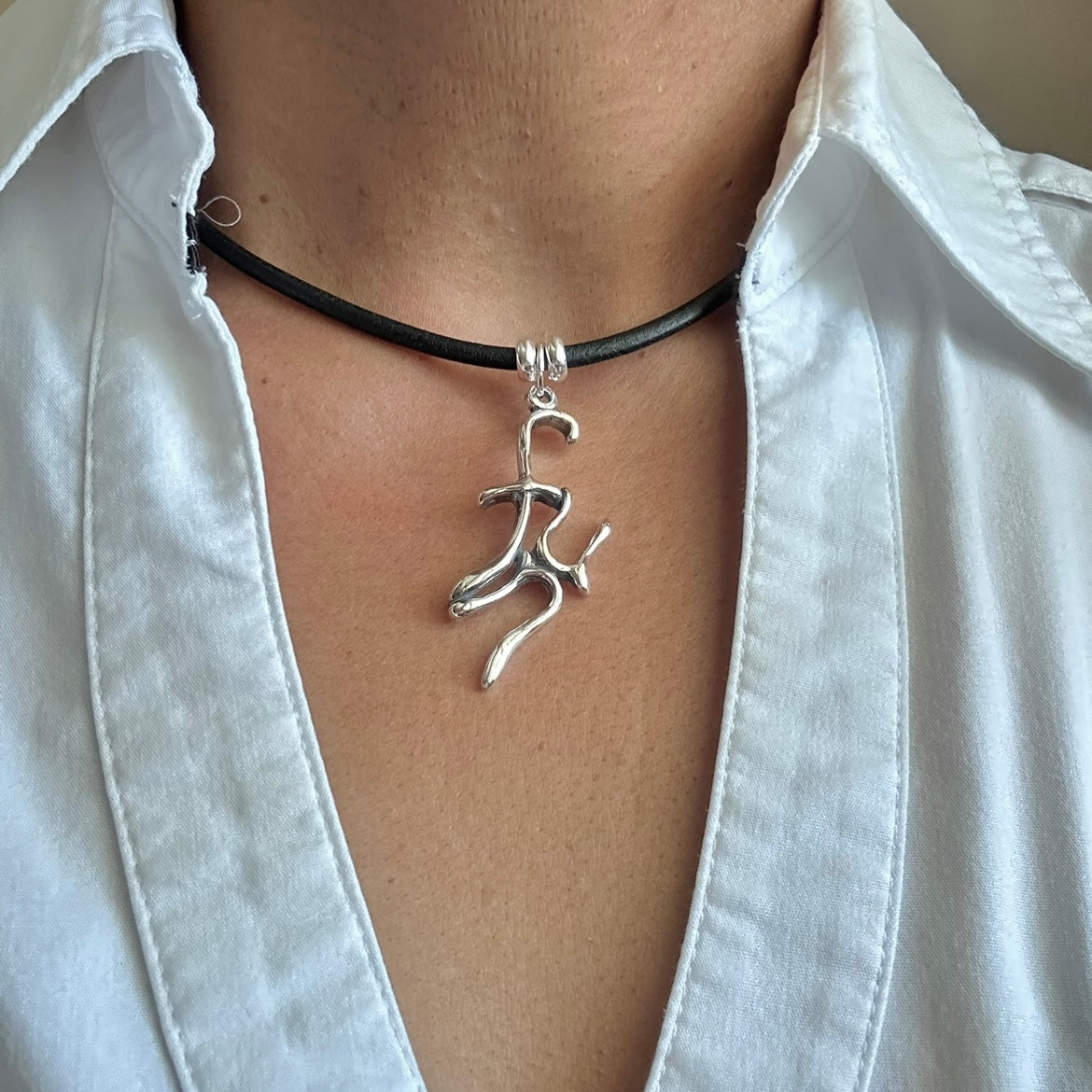 Word Art Jewelry - fun, Sterling Silver with leather necklace, Stylized Heritage