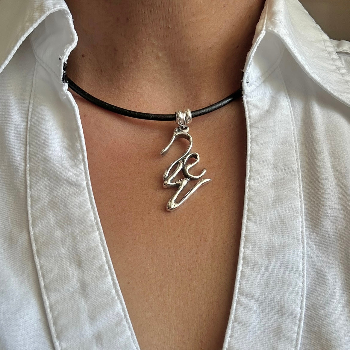 Word Art Jewelry - new, Sterling Silver with leather necklace, Stylized Heritage