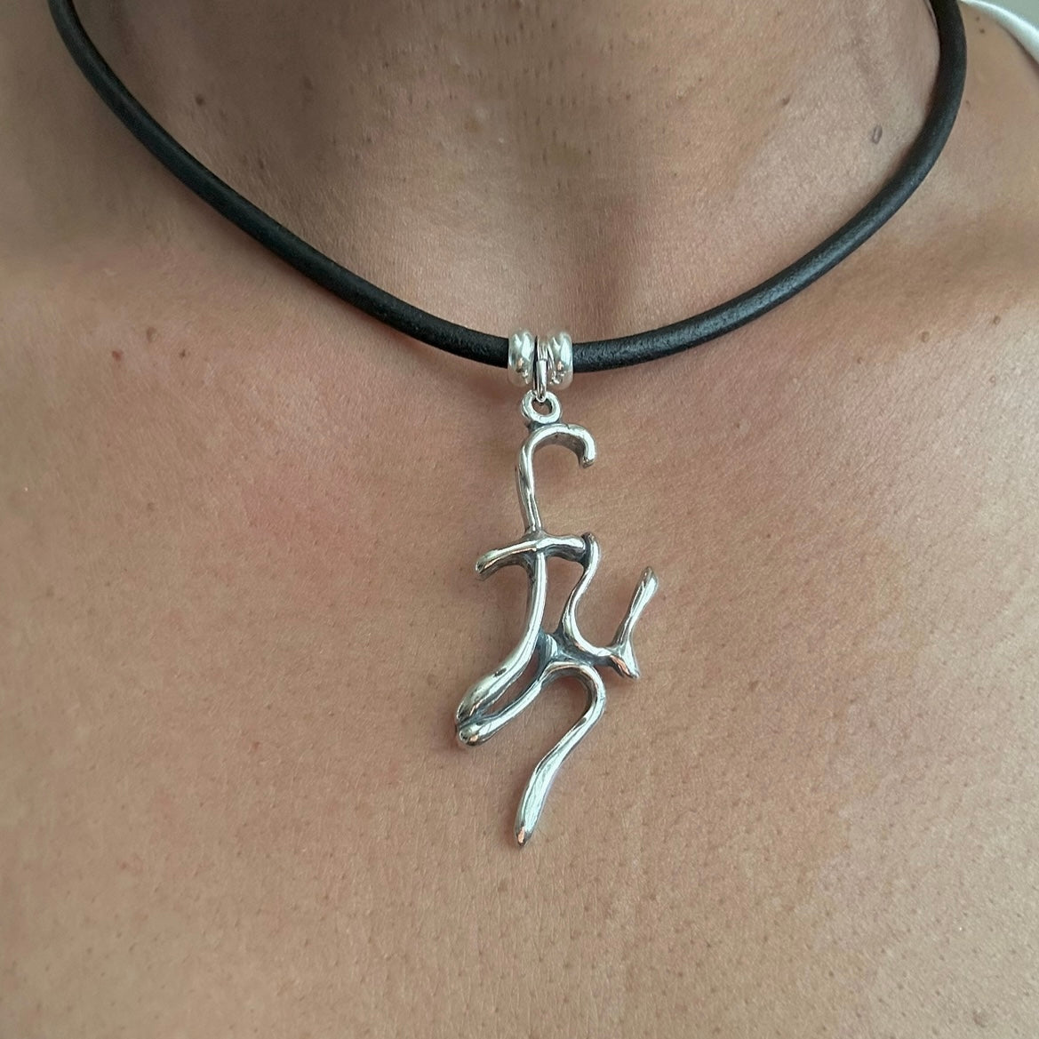 Word Art Jewelry - fun, Sterling Silver with Leather Necklace, Stylized Heritage