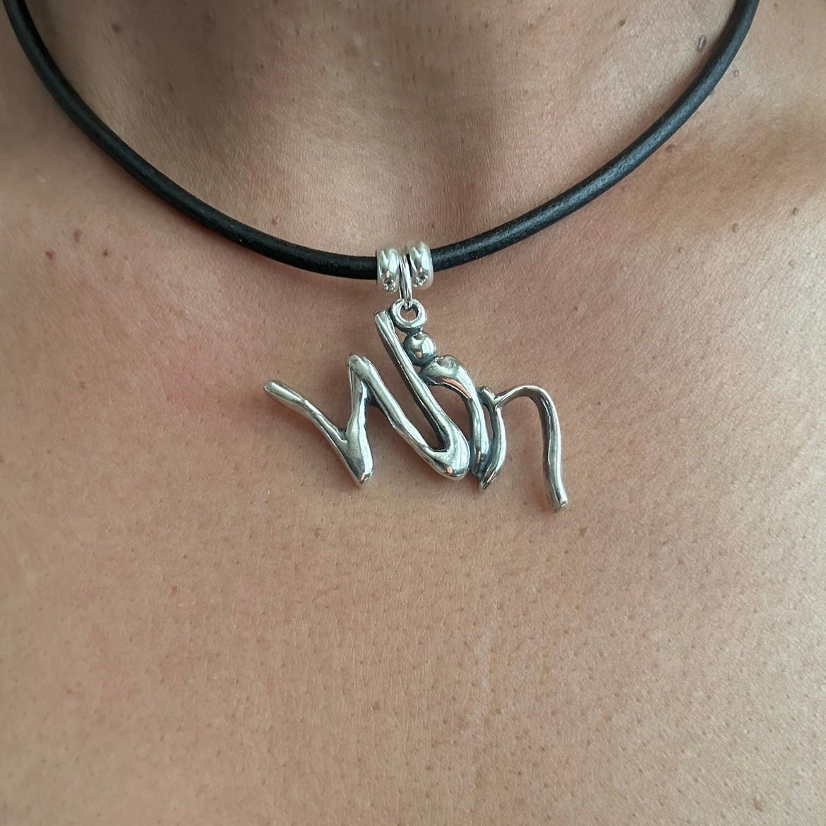 Word Art Jewelry - Win, Sterling Silver with leather necklace, Stylized Heritage