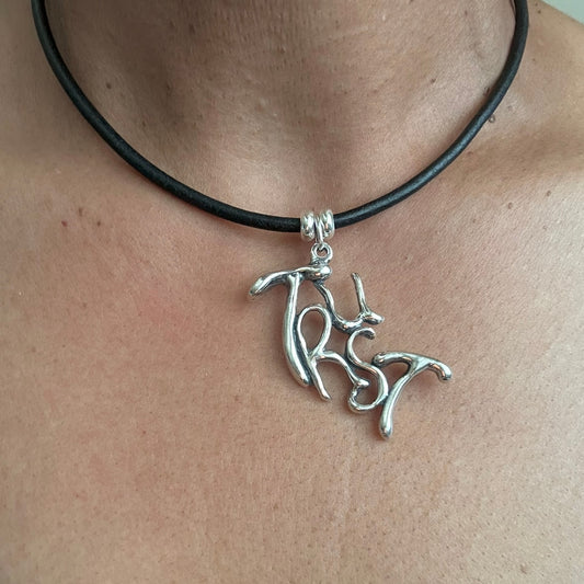 Word Art Jewelry - Trust, Sterling Silver with leather necklace, Stylized Heritage