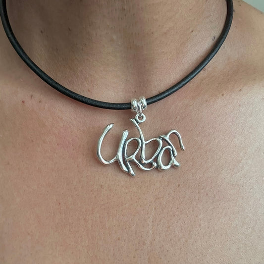 Word Art Jewelry - Urban, Sterling Silver with leather necklace, Stylized Heritage