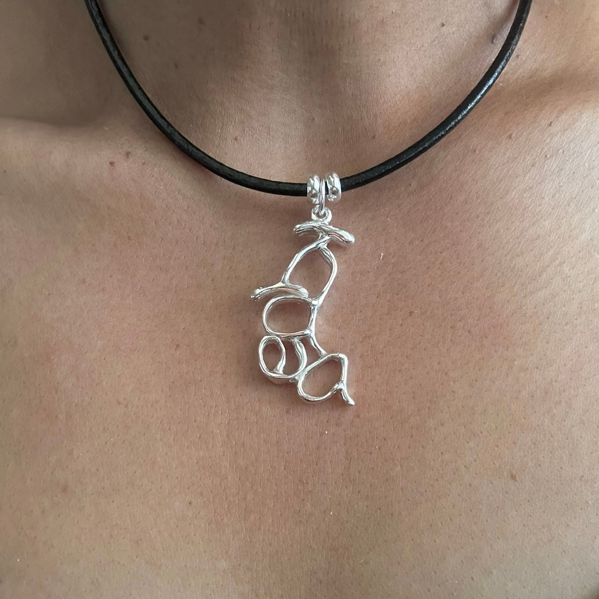 Word Art Jewelry- Idea, Stylized Heritage, Sterling Silver Leather Necklace