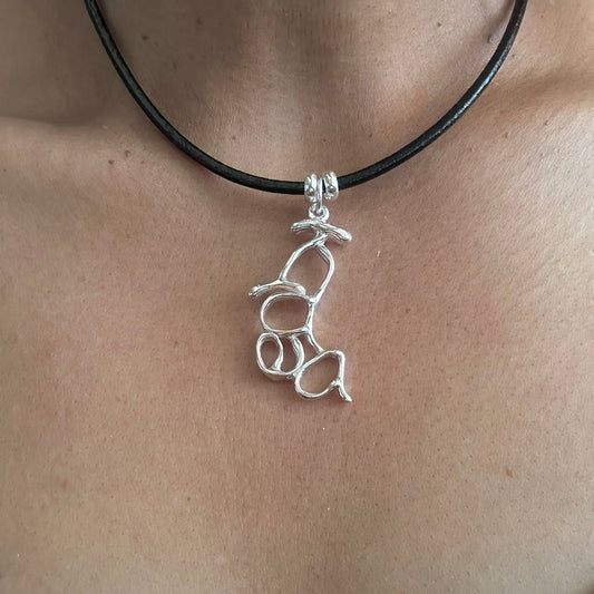 Word Art Jewelry- Idea, Stylized Heritage, Sterling Silver Leather Necklace