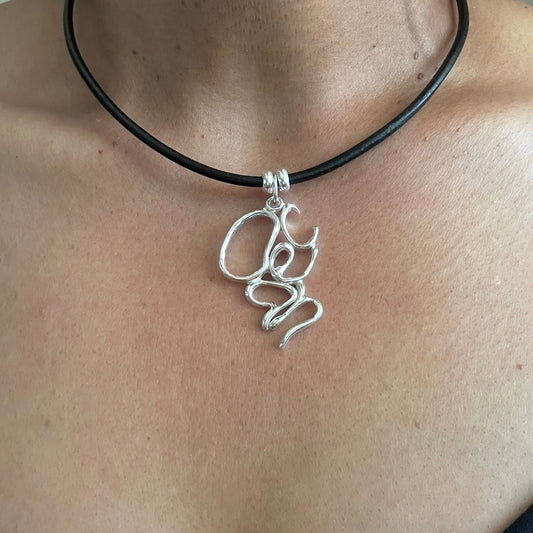 Word Art Jewelry - Ocean, Sterling Silver and leather necklace, Stylized Heritage