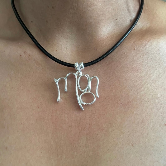 Word Art Jewelry - Moon, Sterling Silver with leather necklace, Stylized Heritage