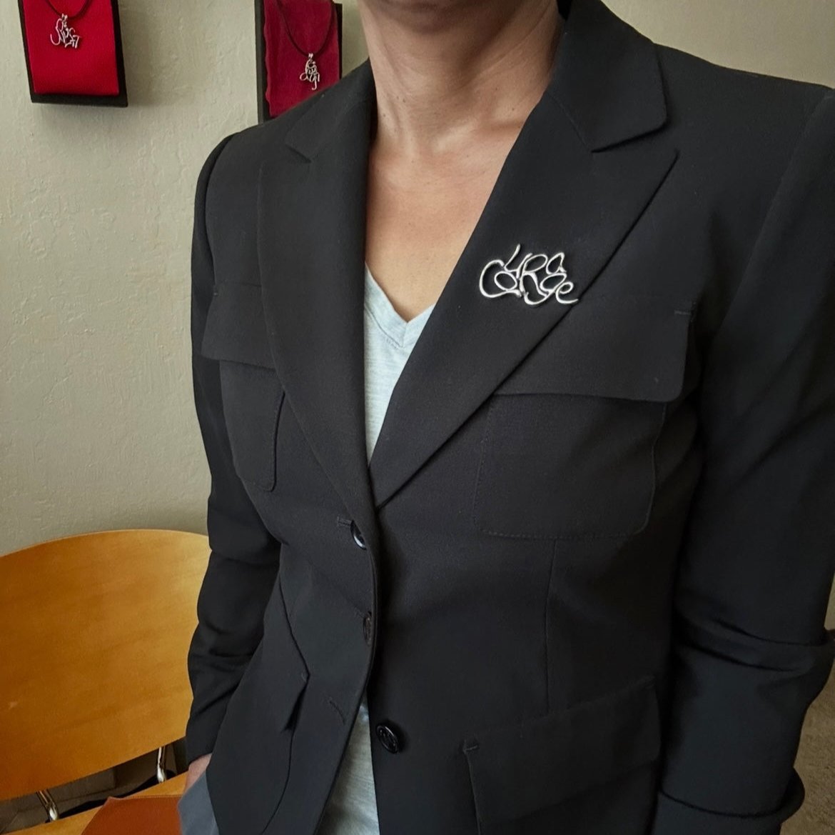 Word Art Jewelry - Courage, Sterling Silver Lapel Pin, Stylized Heritage